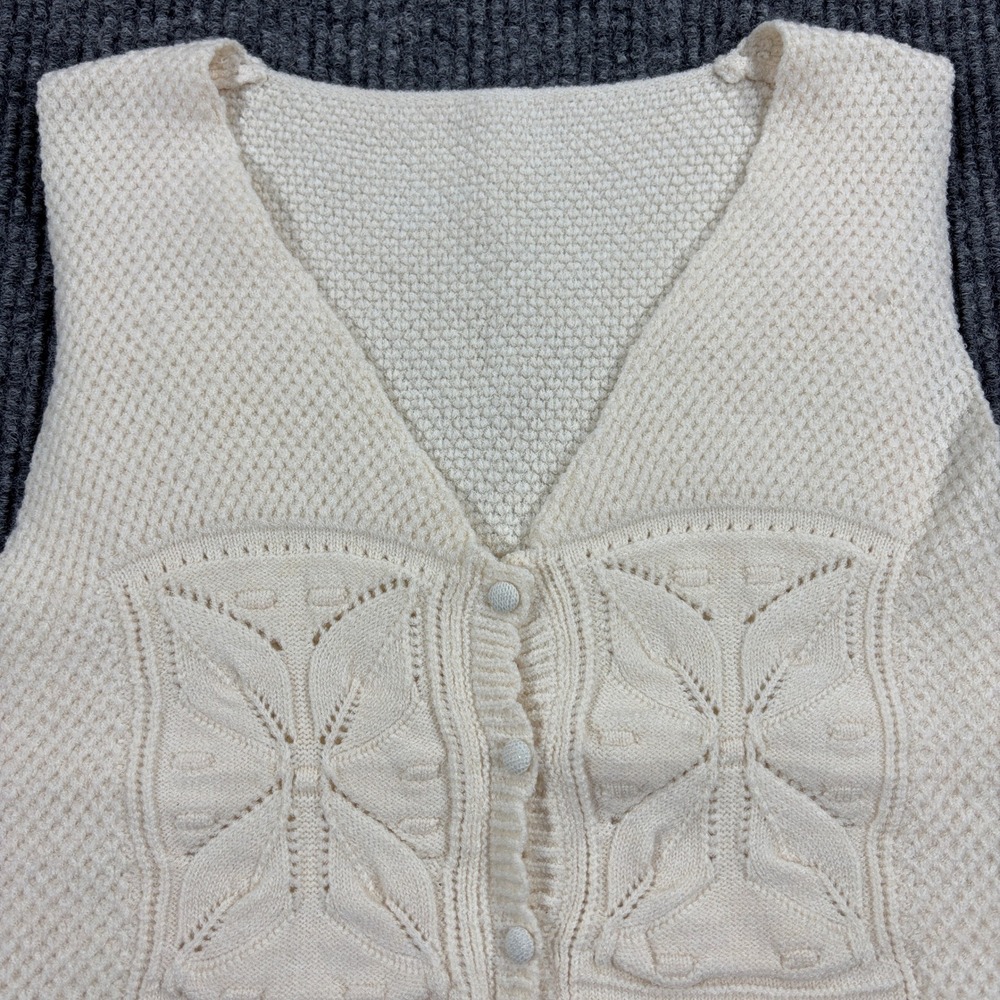 SHEIN Sweater Vest Womens Large Cream Butterfly Knit Button Front V-Neck